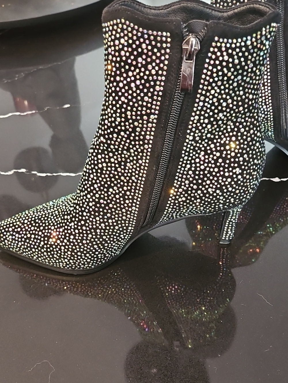Patrizia Spring Step Rhinestone Ankle Boots Size 7 Black Sparkly Bootie - Picture 6 of 11
